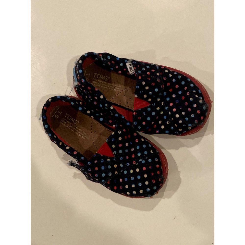 Navy and Rainbow polka dot toddler toms